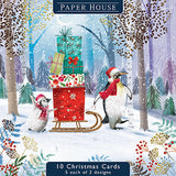 Christmas Cards - 10 Cards - Penguins & Sledge Of Presents / Penguins & Christmas Tree from The Great British Card Company, English Christmas Cards in France