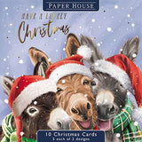 Christmas Cards - 10 Cards - Christmas Happy Donkeys From The Great British Card Company, English Christmas cards in France
